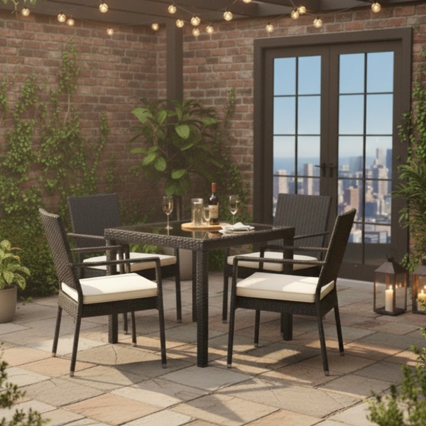 طقم سفرة رتان 4 كراسي وترابيزة | طقم خارجي أنيق باللون الأسود