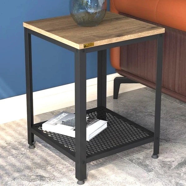 ترابيزة جانبية معدنية بسطح خشبي – تصميم عصري فاخر