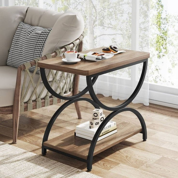 ترابيزة جانبية معدنية بسطح خشبي – تصميم عصري أنيق