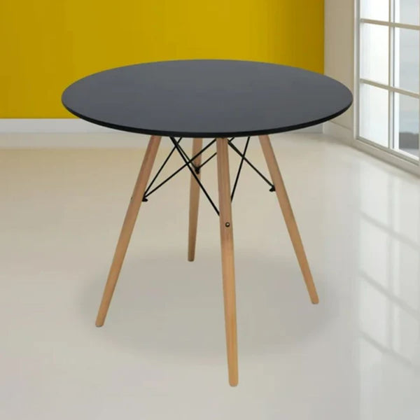 ترابيزة قرص MDF بأرجل خشب زان وشاسيه حديد 80x80cm   - RYL-042