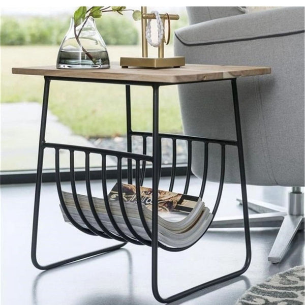 ترابيزة جانبية معدنية بسطح خشبي – تصميم مودرن أنيق