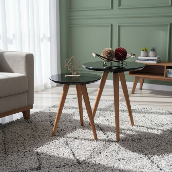 طقم ترابيزات جانبية خشب MDF وأرجل موسكي بدهان دوكو + أوستر – موديل CHW-084