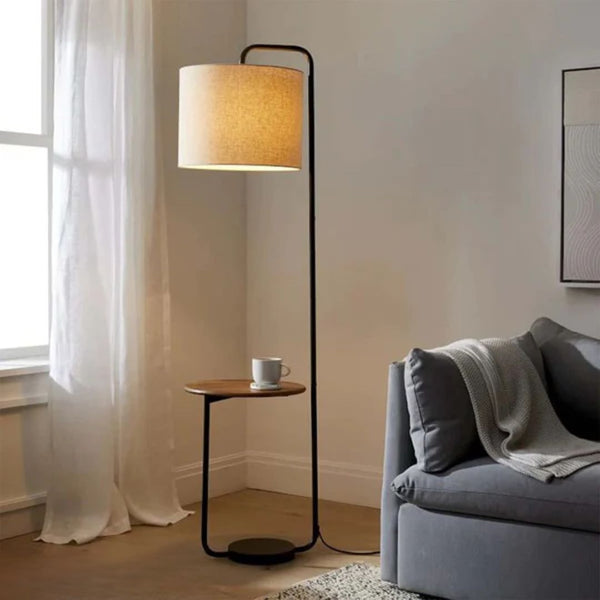 أباجورة أرضية معدنية بقاعدة خشبية أنيقة وفاخرة