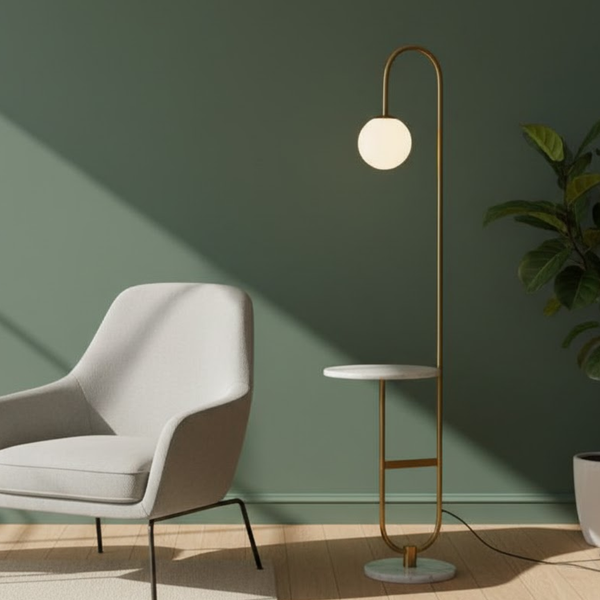 أباجورة استيل مطلي بقاعدة رخام كرّارة – تصميم فاخر وعصري – موديل ZSL-011