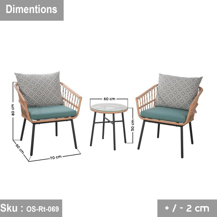 طقم رتان جانيت 2 كرسي وترابيزة - اوسكار رتان